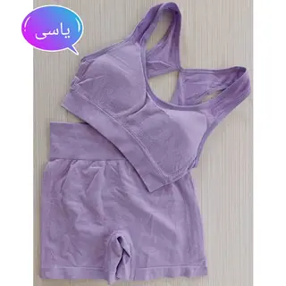 ست ورزشی نیم تنه شورتک زنانه پشت چین دار سیملس